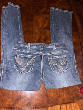 Cowgirl Tuff Women's Distressed Medium Blue Bootcut Jeans